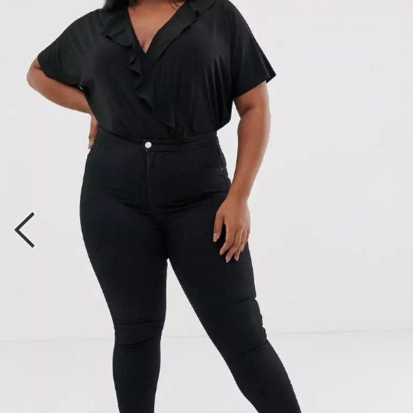 NWT ASOS Curve Angel Sleeve Ruffle Wrap Bodysuit Size 14 - Picture 4 of 8